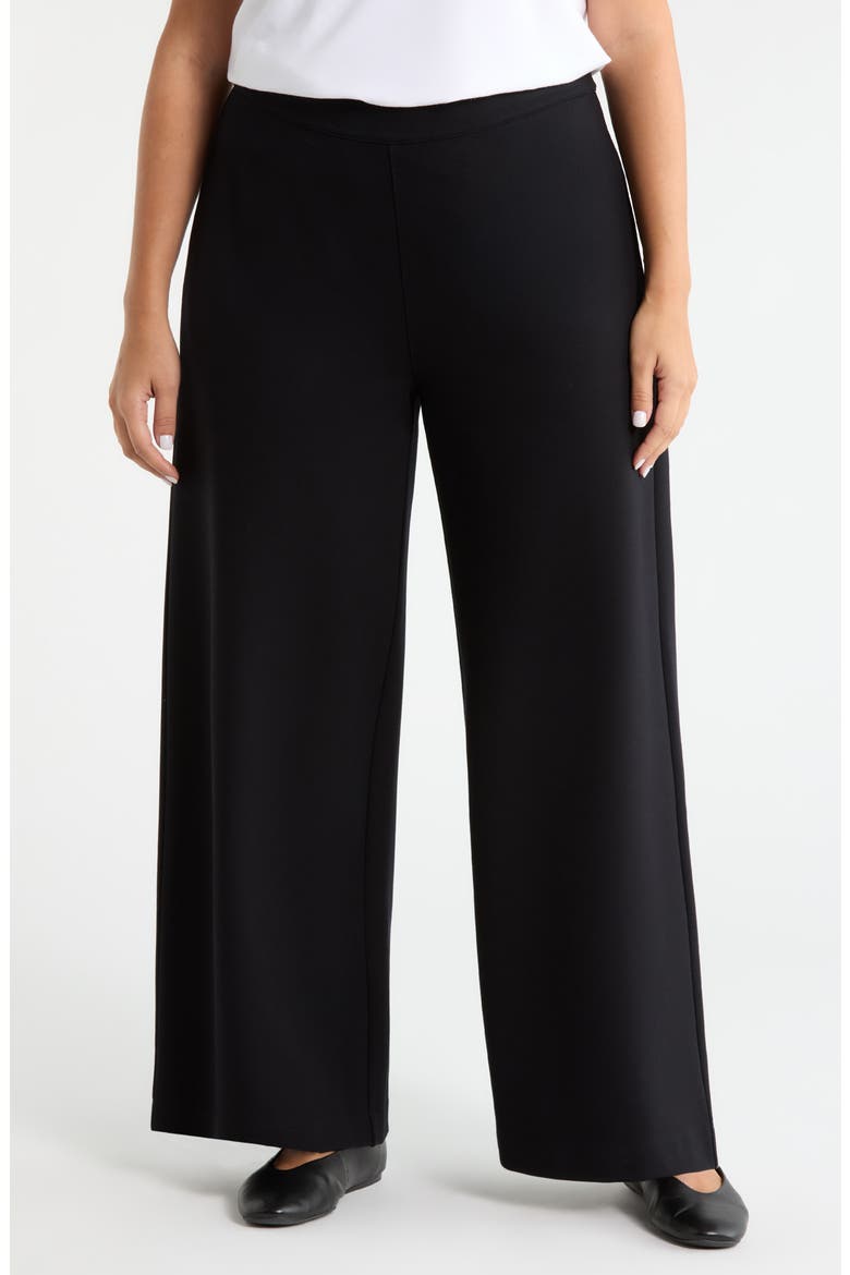 High Waist Wide Leg Ponte Knit Pants(Plus), Main, color, BLACK