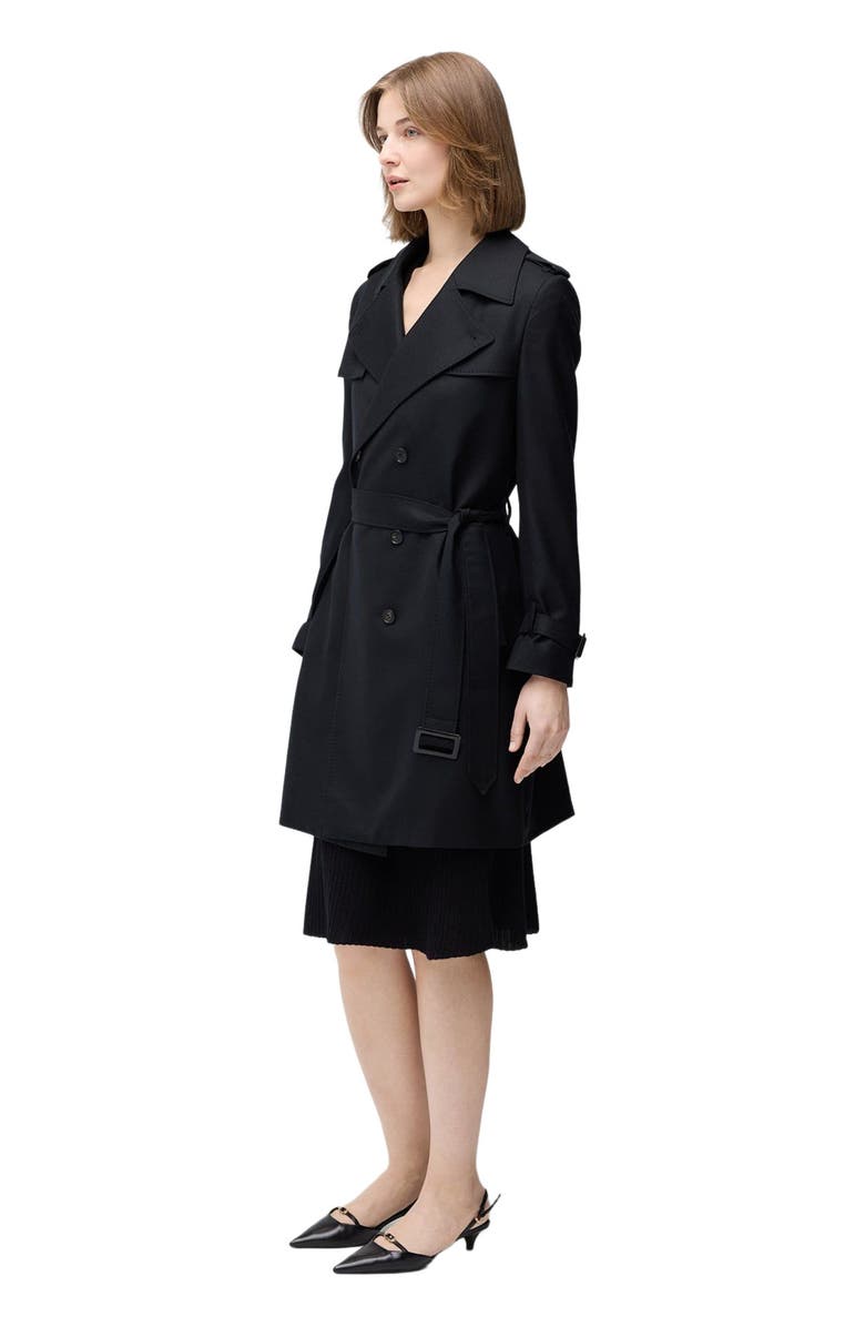 GOBI Mongolian Cashmere Double Breasted Cashmere Trench Coat, Alternate, color, Black