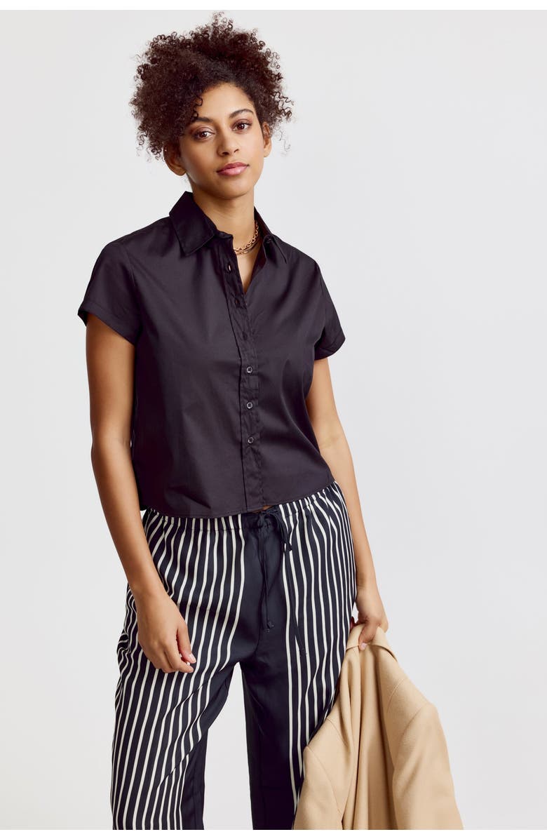 The Shirt by Rochelle Behrens The Boxy Cropped Short Sleeve Shirt, Alternate, color, Black