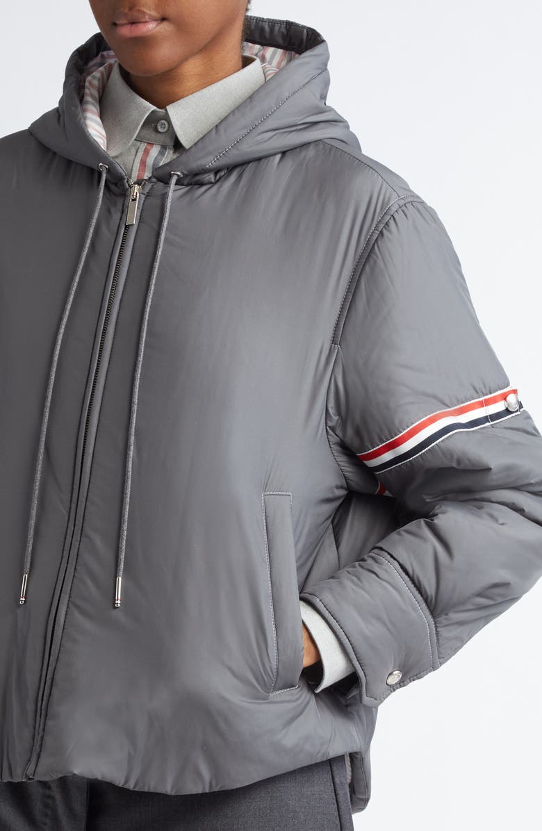 Thom Browne Tricolor Armband Down Hooded Jacket, Alternate, color, 