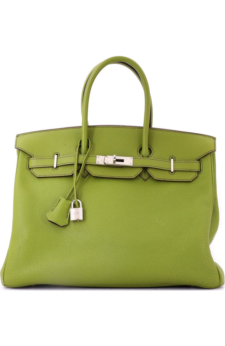 Pre-Owned Hermes Birkin Handbag Verso Togo with Palladium Hardware 35, Main, color, Verso - Vert Anis/Raisin