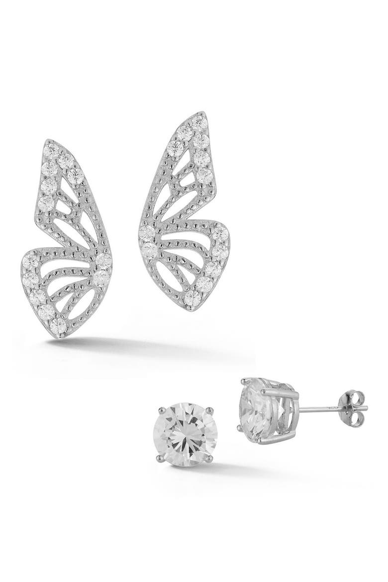 Set of 2 Butterfly Wing Stud Earrings, Main, color, SILVER