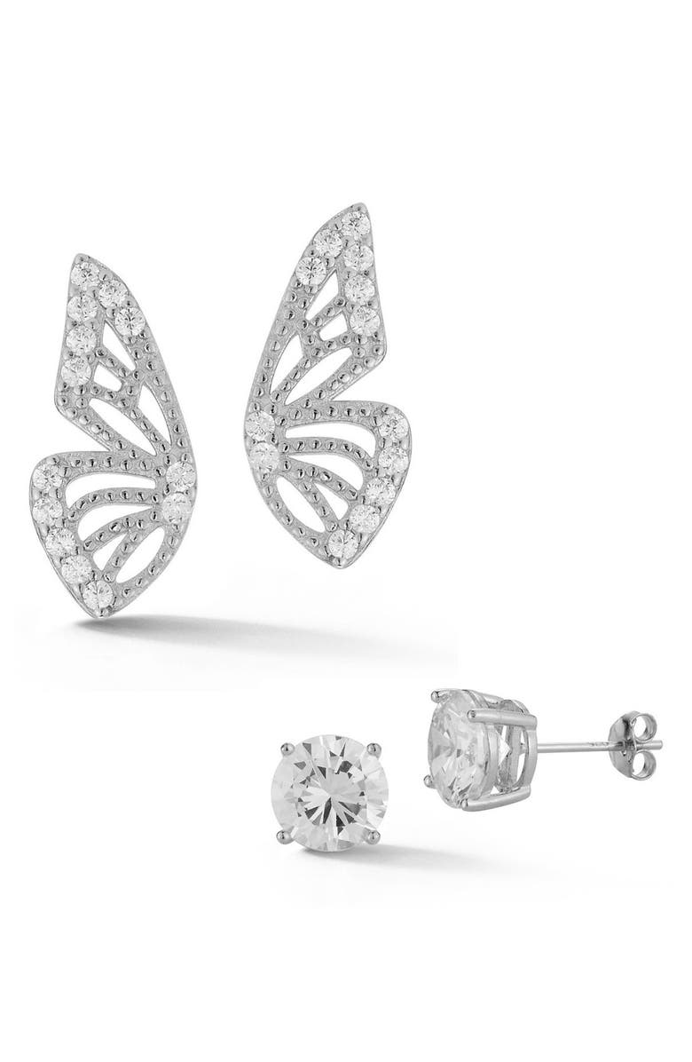 CHLOE AND MADISON Set of 2 Butterfly Wing Stud Earrings, Main, color, Silver