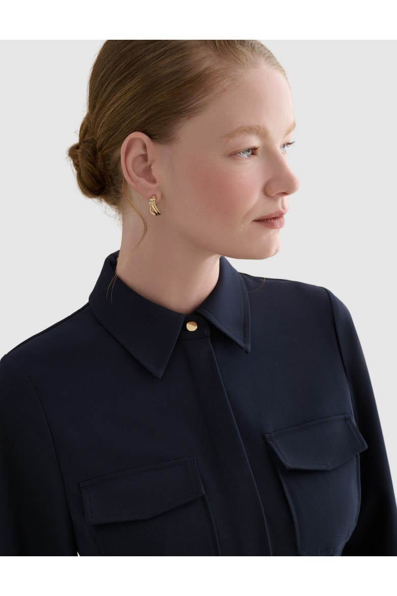Dannie Cinched-Waist Collard Shirt, Alternate, color, Hobbs Navy