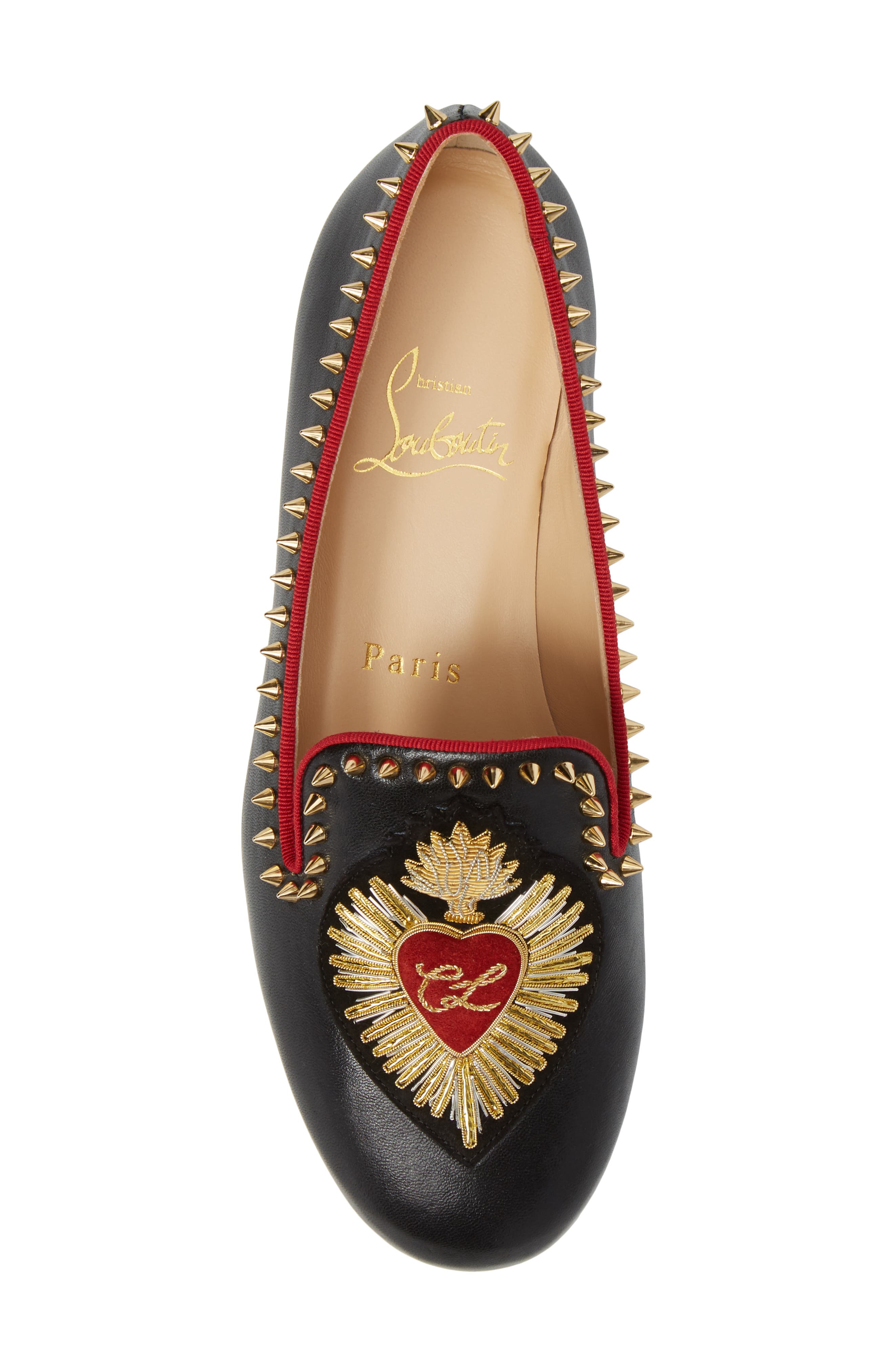 Christian Louboutin Mi Corazon Smoking Flat, Alternate, color, Black Leather