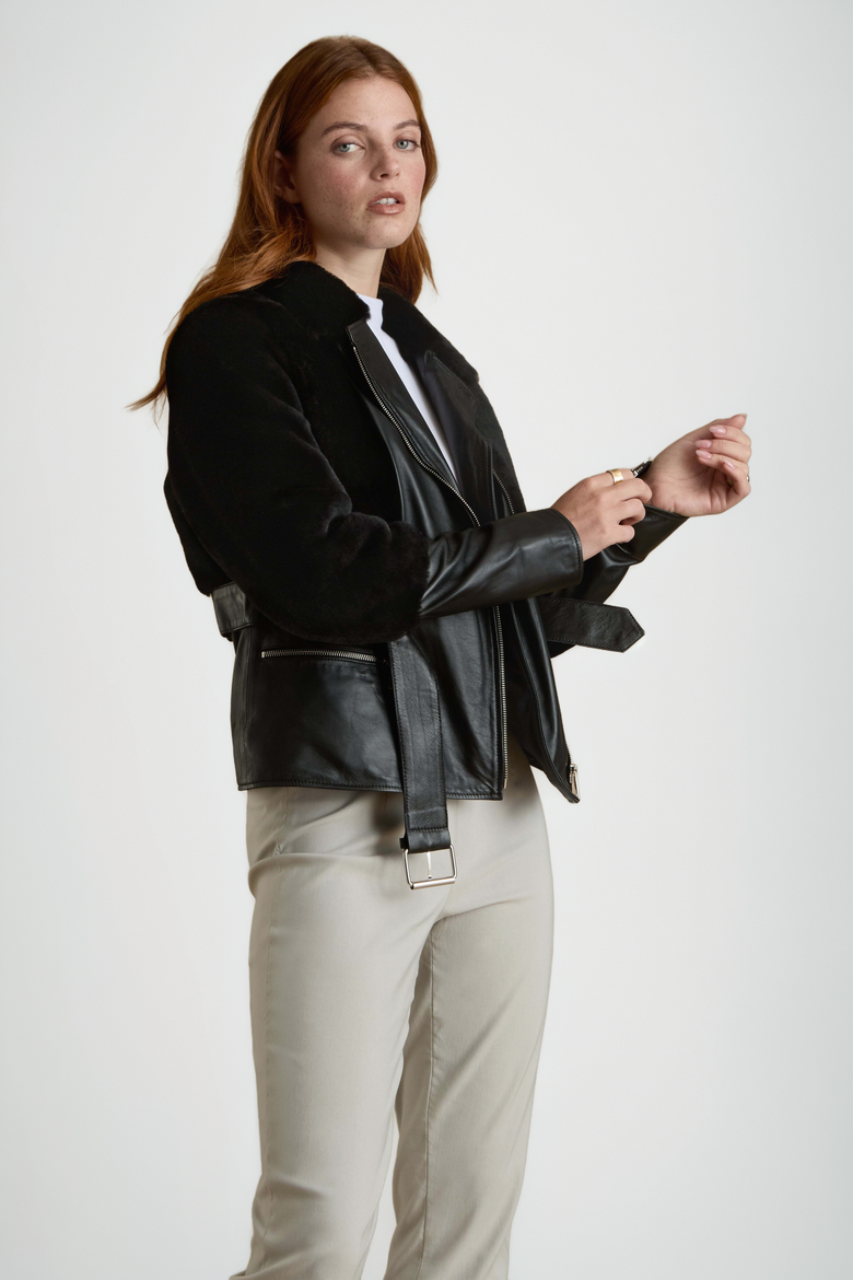 Alice Leather & Shearling Jacket, Alternate, color, Black