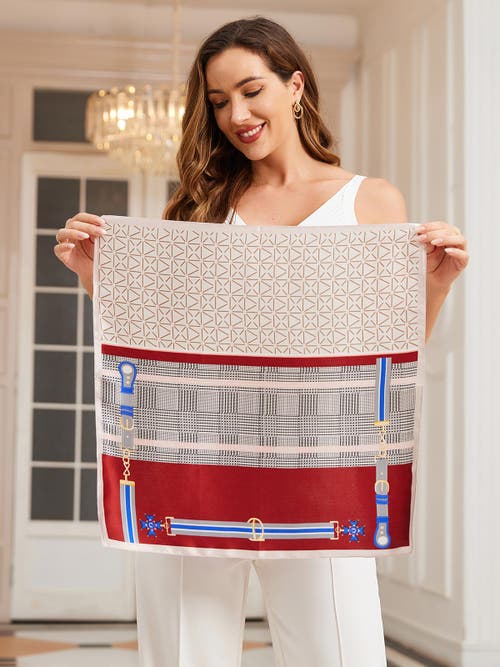 Silksilky Pure Silk Printed Designer Square Scarf In Burgundy