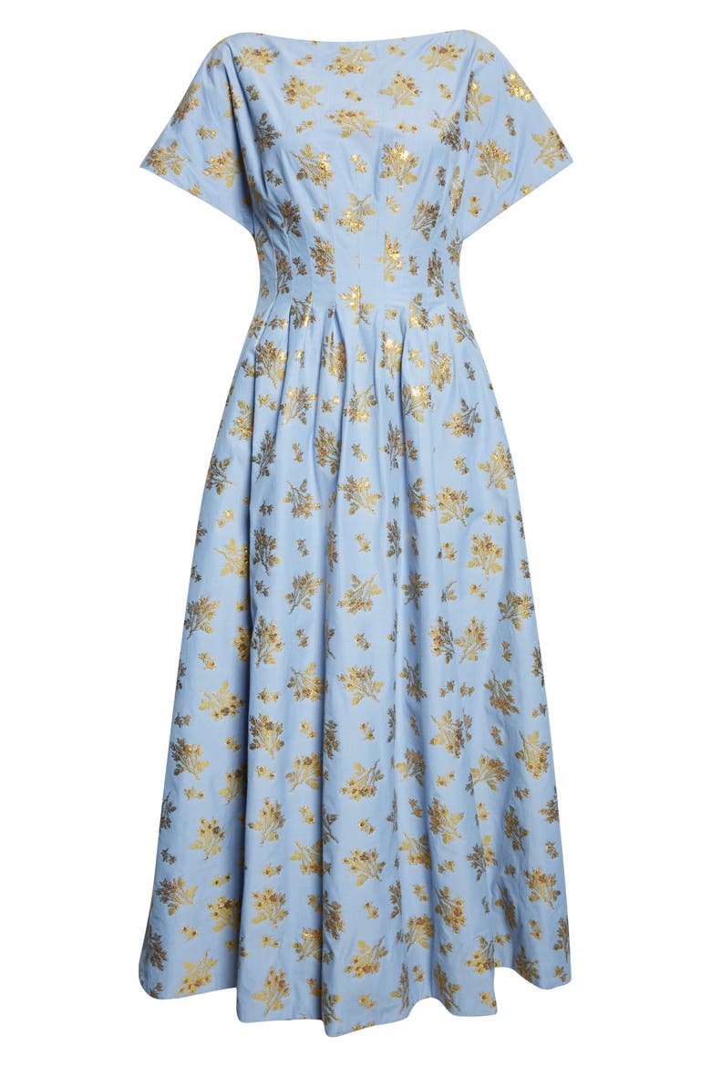 Metallic Floral Cotton Blend Jacquard Midi Dress, Alternate, color, BLUEBELL