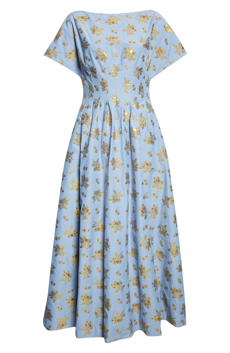 Lela Rose Metallic Floral Cotton Blend Jacquard Midi Dress, Alternate, color, Bluebell