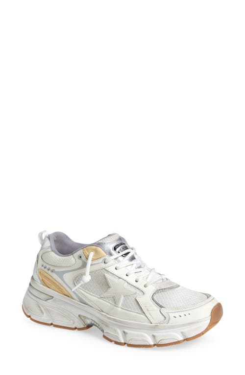 Golden Goose Lightstar White Low Top Sneakers With Logo Patch On The Tongue And Logo Lettering On The Heel In Lea In White/gold