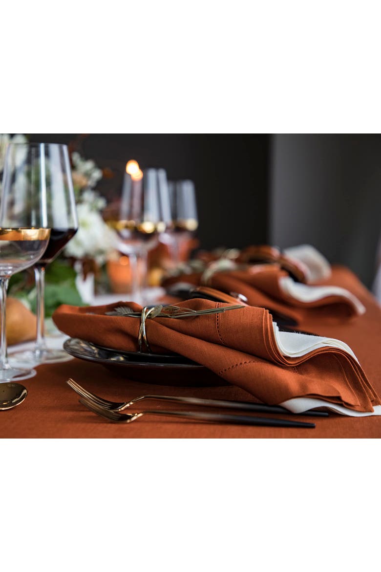 Linen Dinner Napkins Set of 4, 20 x 20" - Classic Hemstitch, Alternate, color, Cinnamon