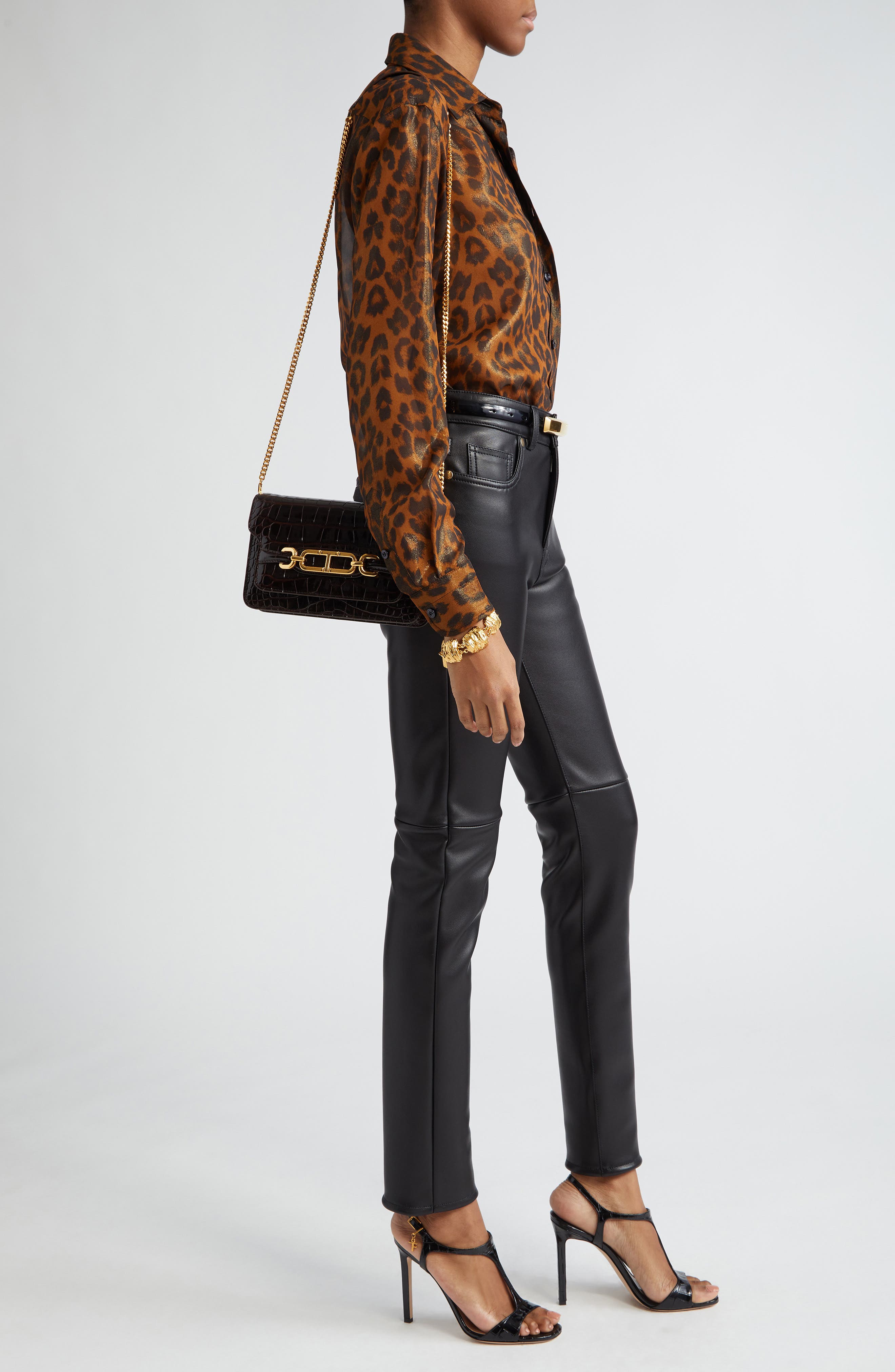 TOM FORD Small Croc Embossed Leather Shoulder Bag, Alternate, color, 