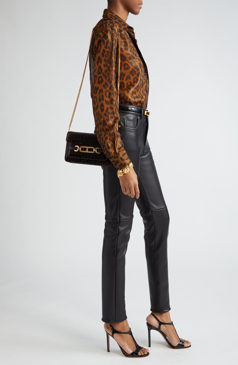 TOM FORD Small Croc Embossed Leather Shoulder Bag, Alternate, color,