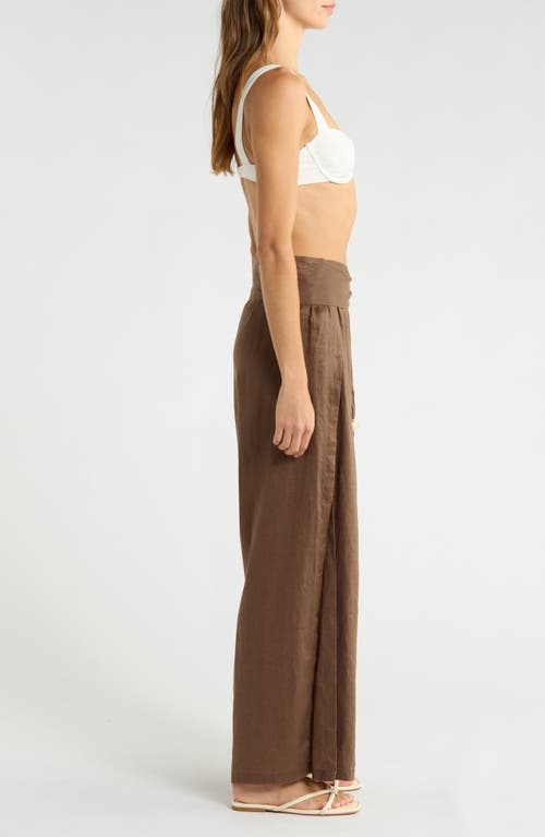 Elan Tie Side Linen Cover-up Pants In Brown