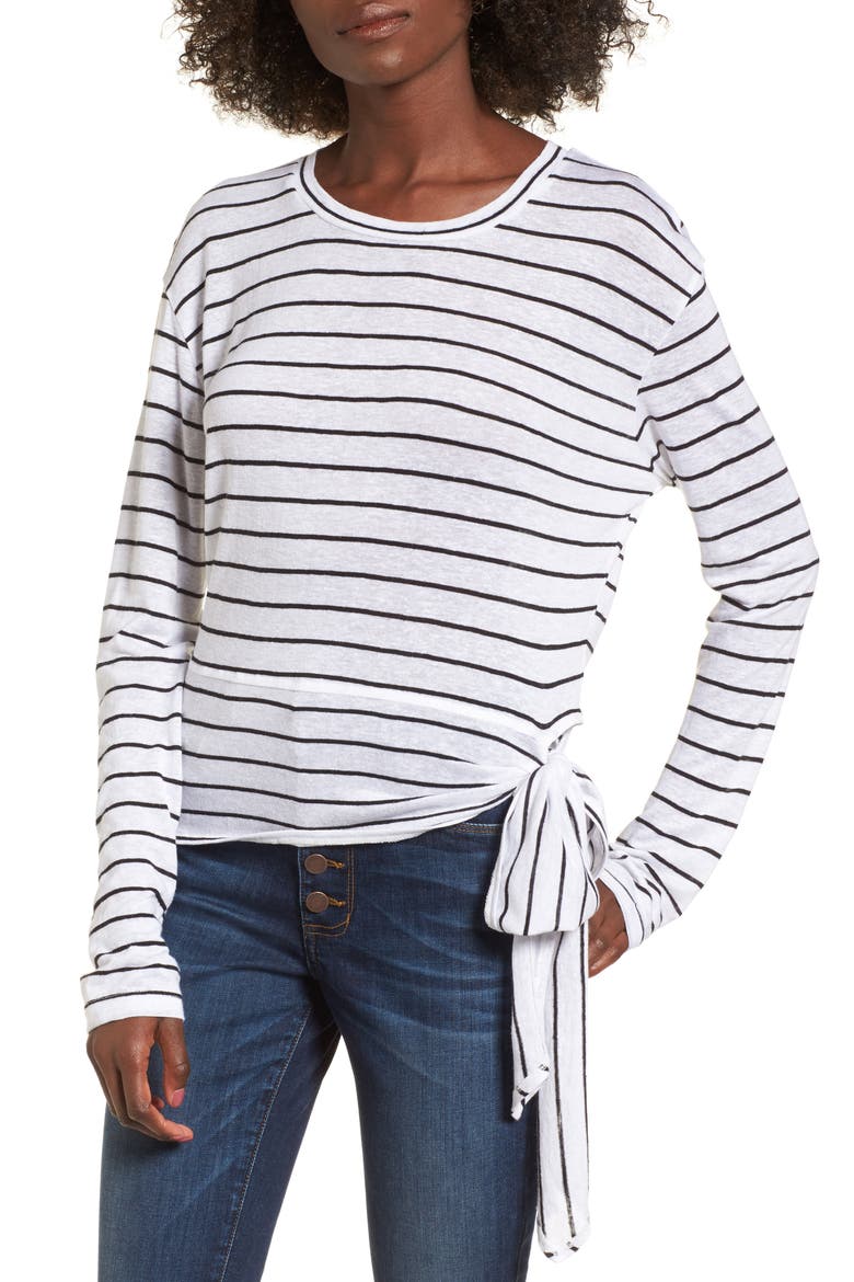 Side Tie Stripe Tee, Main, color, WHITE JENNA STRIPE