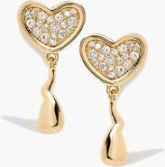 YOJ Heart Midi Crystal Face On Stud Earrings In Gold