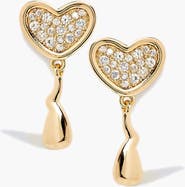 YOJ Heart Midi Crystal Face On Stud Earrings In Gold