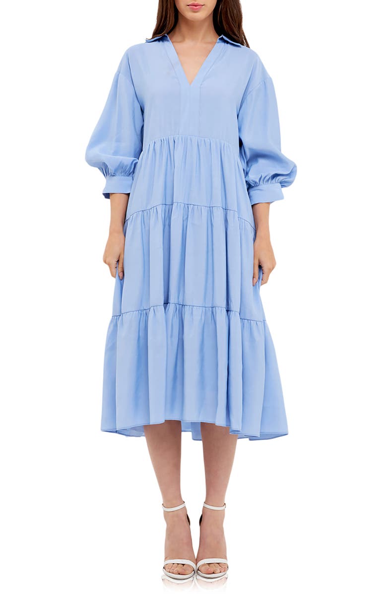 English Factory Balloon Sleeve Tiered Midi Dress, Main, color,