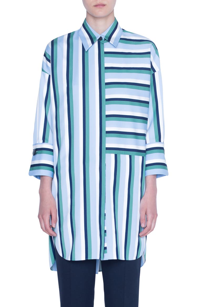 Patchwork Stripe Tunic Blouse, Main, color, CREAM/ SKY BLUE/ SPRUCE