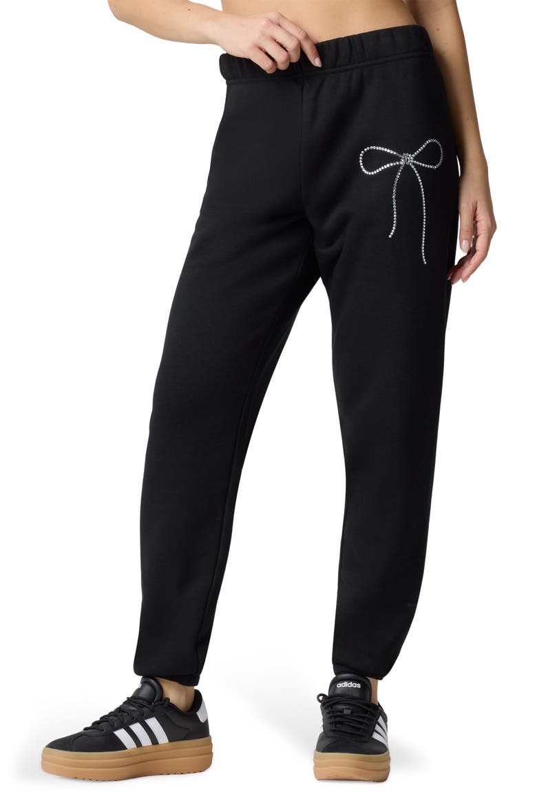 Crystal Bow Detail Joggers, Main, color, BLACK
