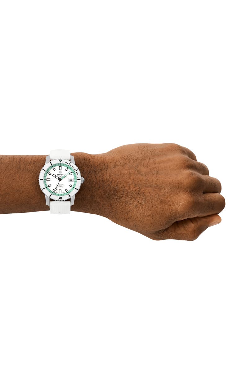 Zodiac Compression Diver Automatic White Rubber Watch, 40mm, Alternate, color, White