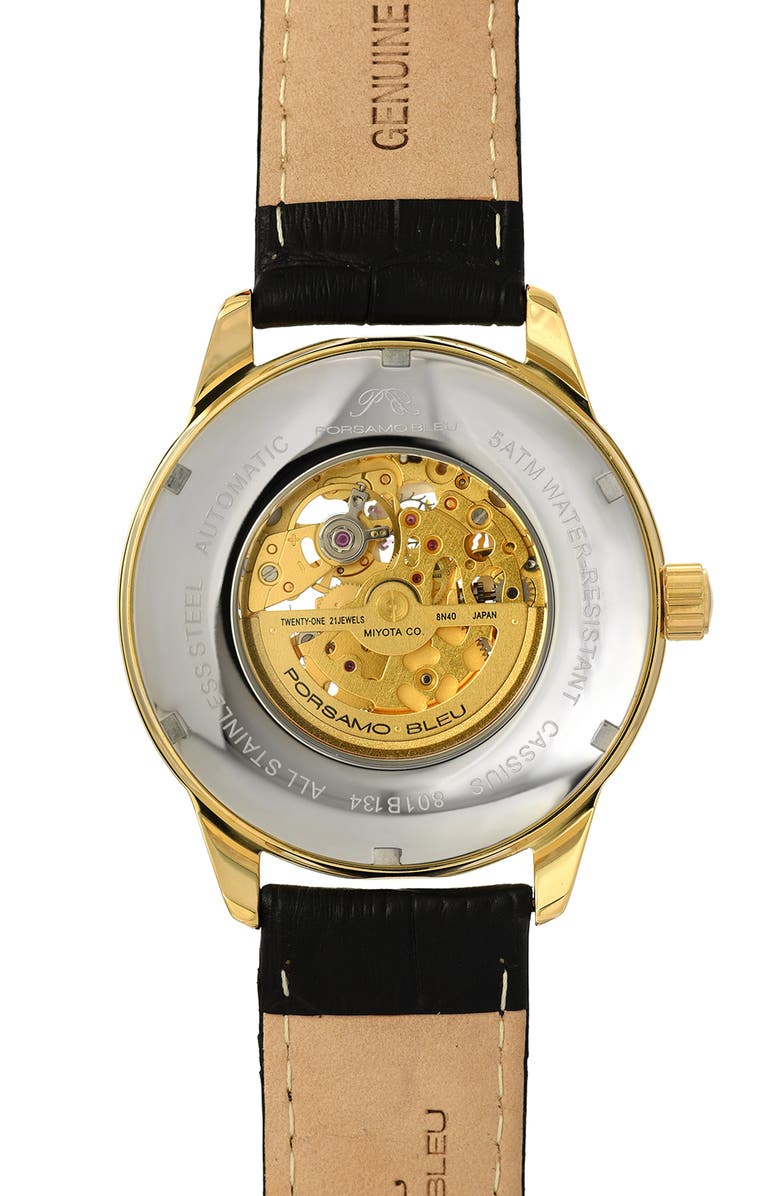 PORSAMO BLEU Cassius Leather Strap Watch, 45mm, Alternate, color, 