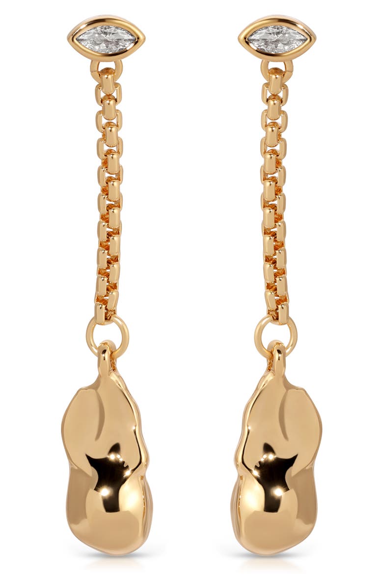 Cubic Zirconia Molten Drop Linear Earrings, Alternate, color, GOLD
