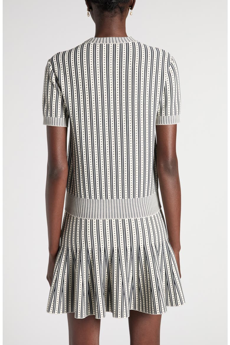 Short Sleeve Jacquard Stripe Sweater, Alternate, color, IVORY/NAVY