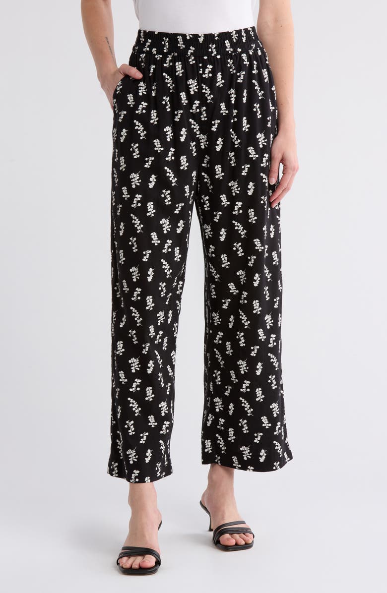 Melrose and Market Crop Pull-On Pants, Main, color, Black- Ivory Maisie Leaves