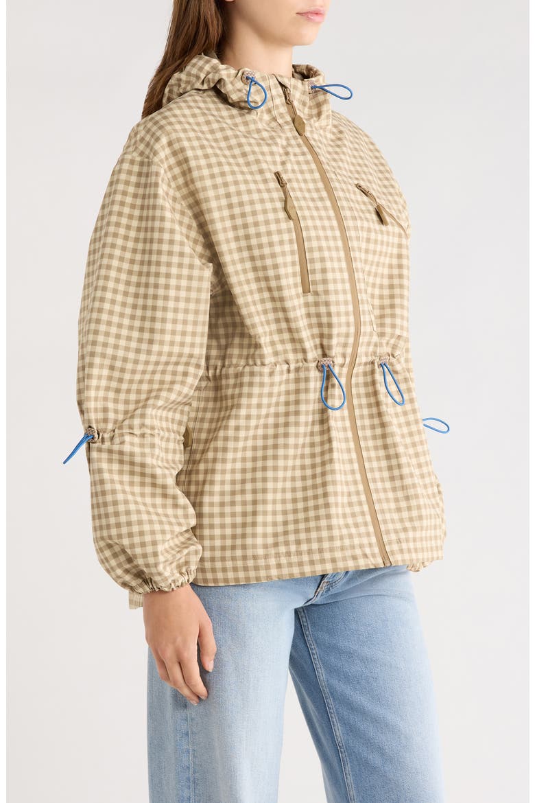 Matilda Gingham Hooded Raincoat, Alternate, color, BROWN
