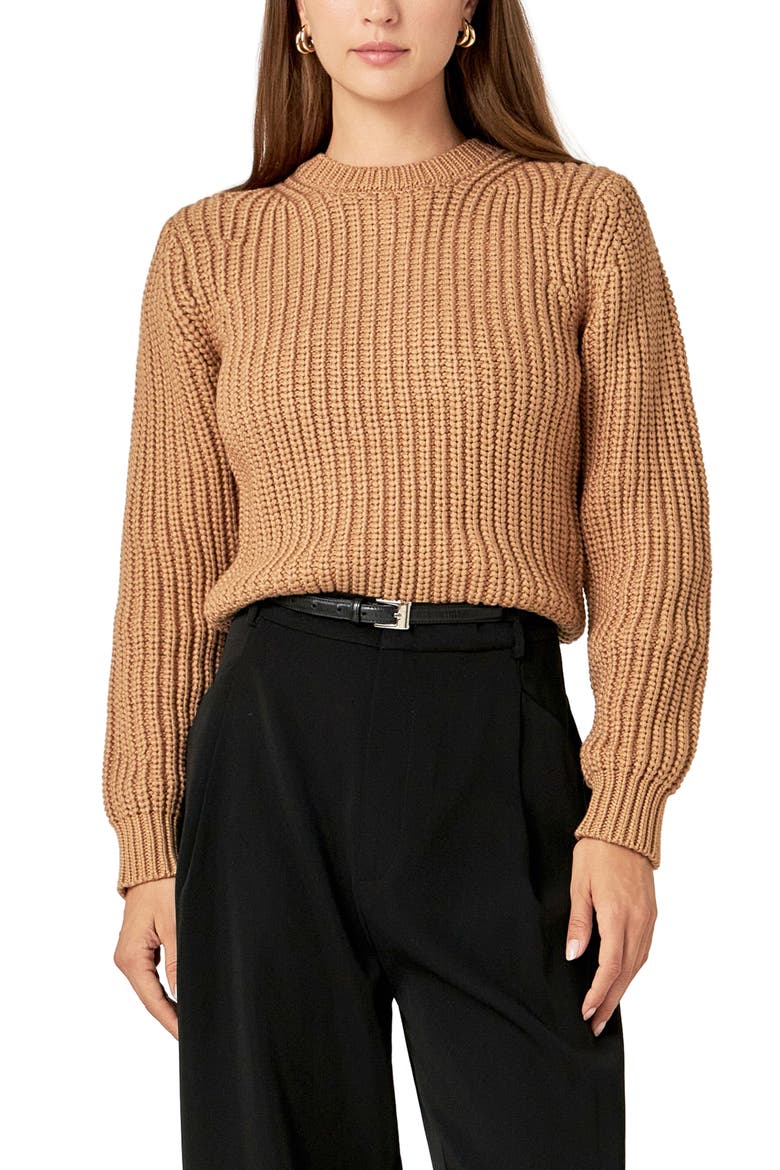Crewneck Crop Sweater, Main, color, CAMEL