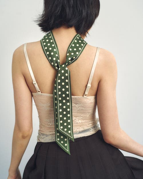 Lost Pattern Nyc "retro Polka" Silk Skinny Scarf In Multi
