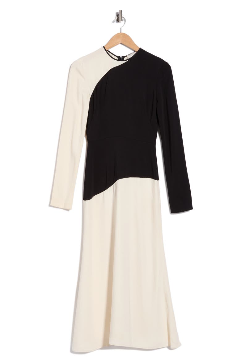 Long Sleeve Colorblock Dress, Alternate, color, IVORY/ BLACK