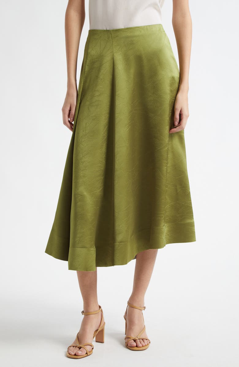 Vince Asymmetric Pleat Satin Skirt, Main, color, Herbaria