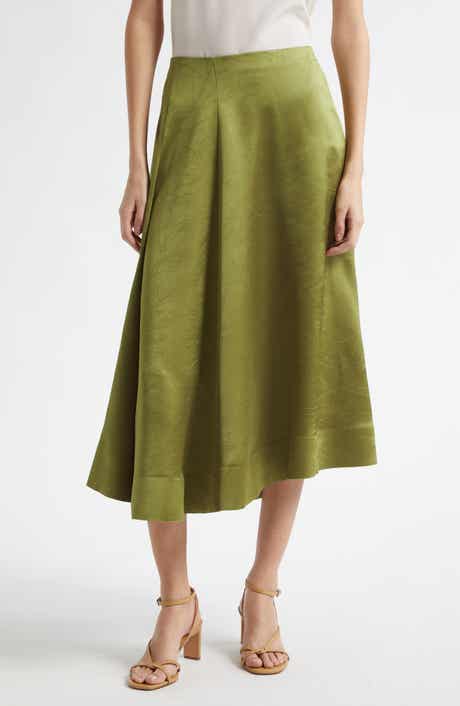 Vince Asymmetric Pleat Satin Skirt