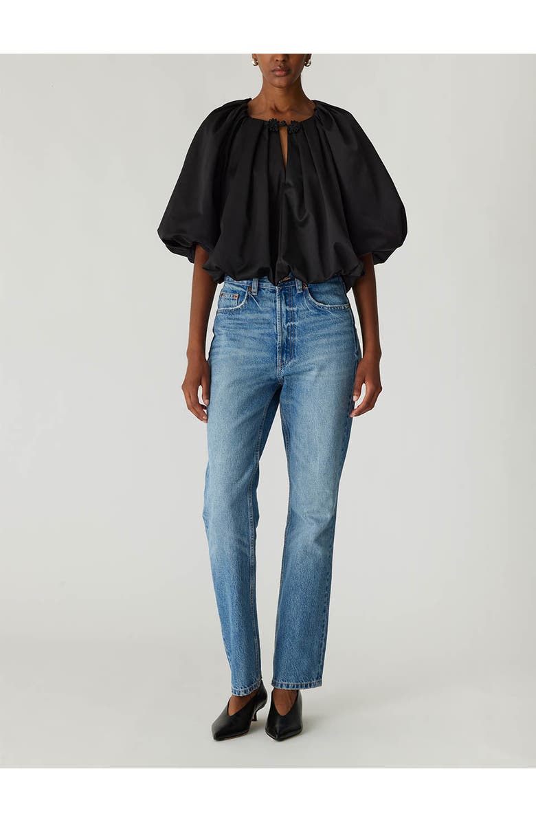 Rebecca Taylor Techy Sateen Bubble Top, Alternate, color, Black