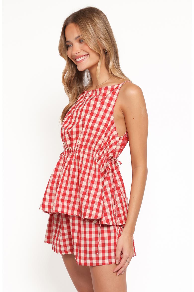 Rory Gingham Cotton Peplum Tank, Alternate, color, RED GINGHAM