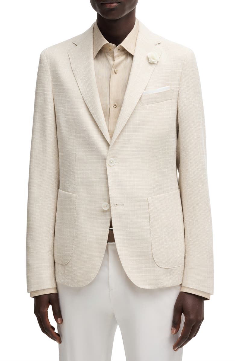 BOSS Hanry Slim Fit Slub Wool & Cotton Blend Sport Coat, Main, color, Open White