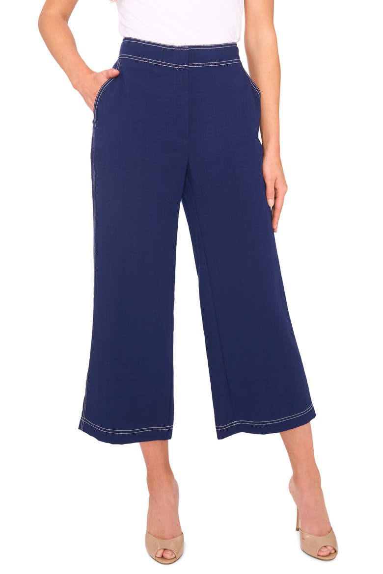 Contrast Stitch Crop Straight Leg Pants, Main, color, TWILIGHT BLUE