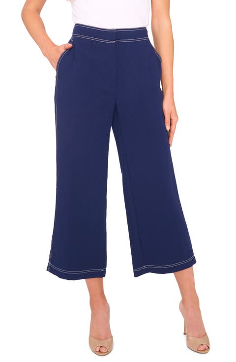 Contrast Stitch Crop Straight Leg Pants (Regular & Petite)