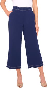 Halogen® Contrast Stitch Crop Straight Leg Pants