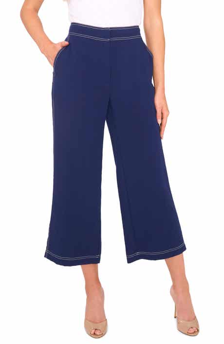 Contrast Stitch Crop Straight Leg Pants