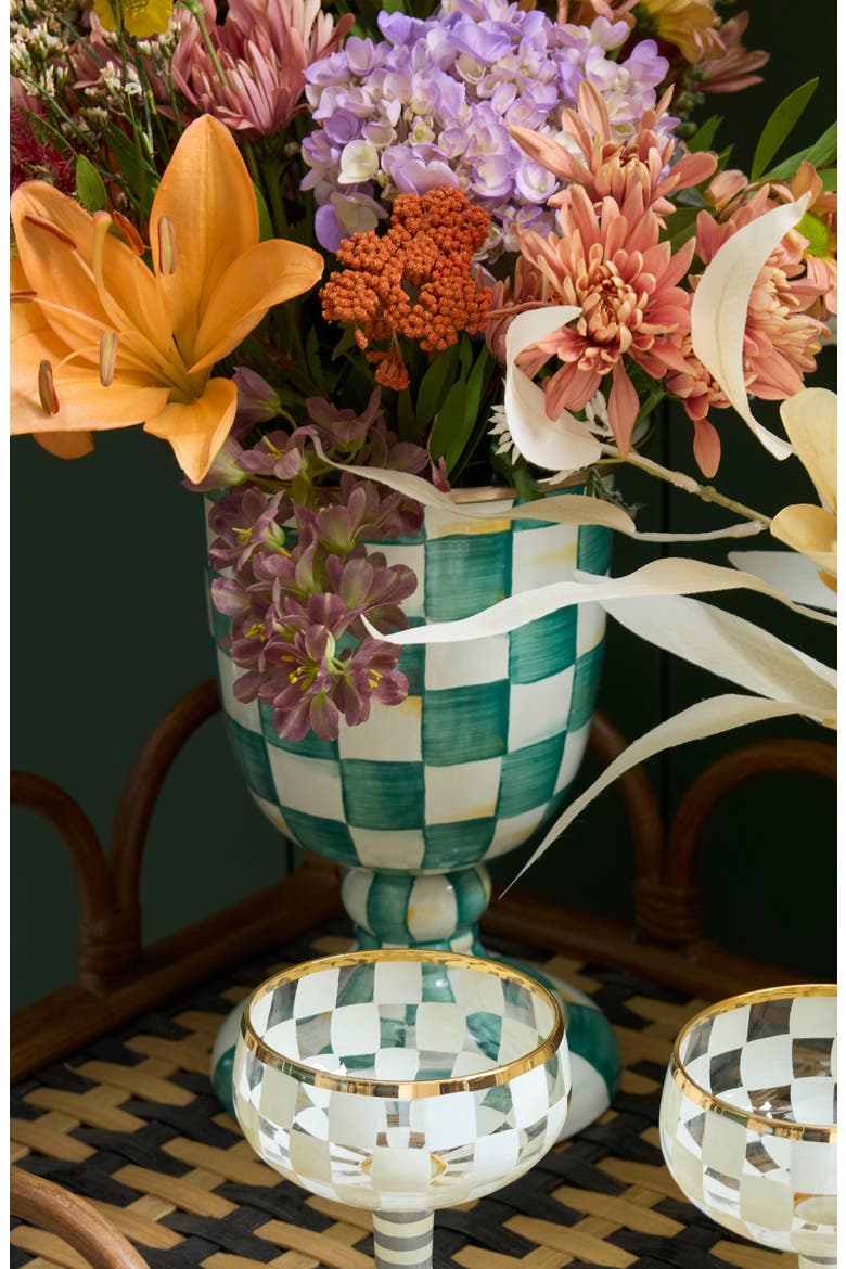 Emerald Check Pedestal Vase, Alternate, color, EMERALD
