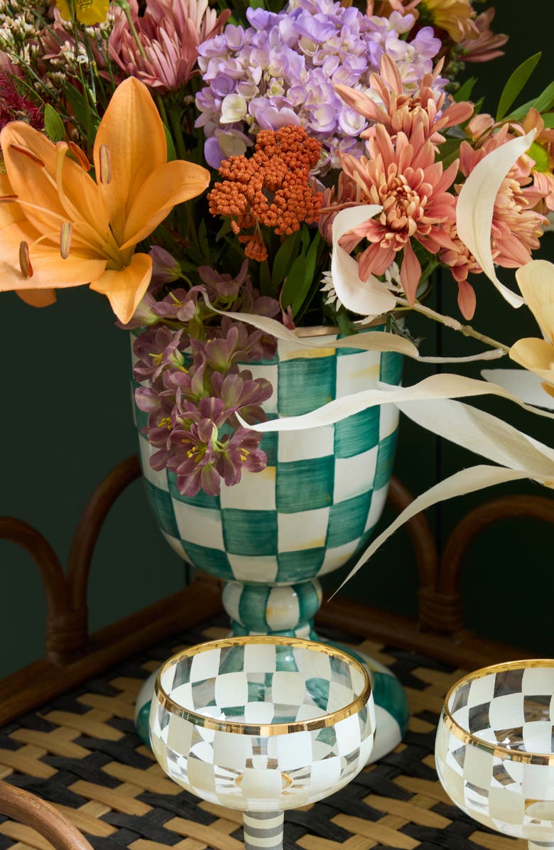 MACKENZIE CHILDS Emerald Check Pedestal Vase, Alternate, color, Emerald