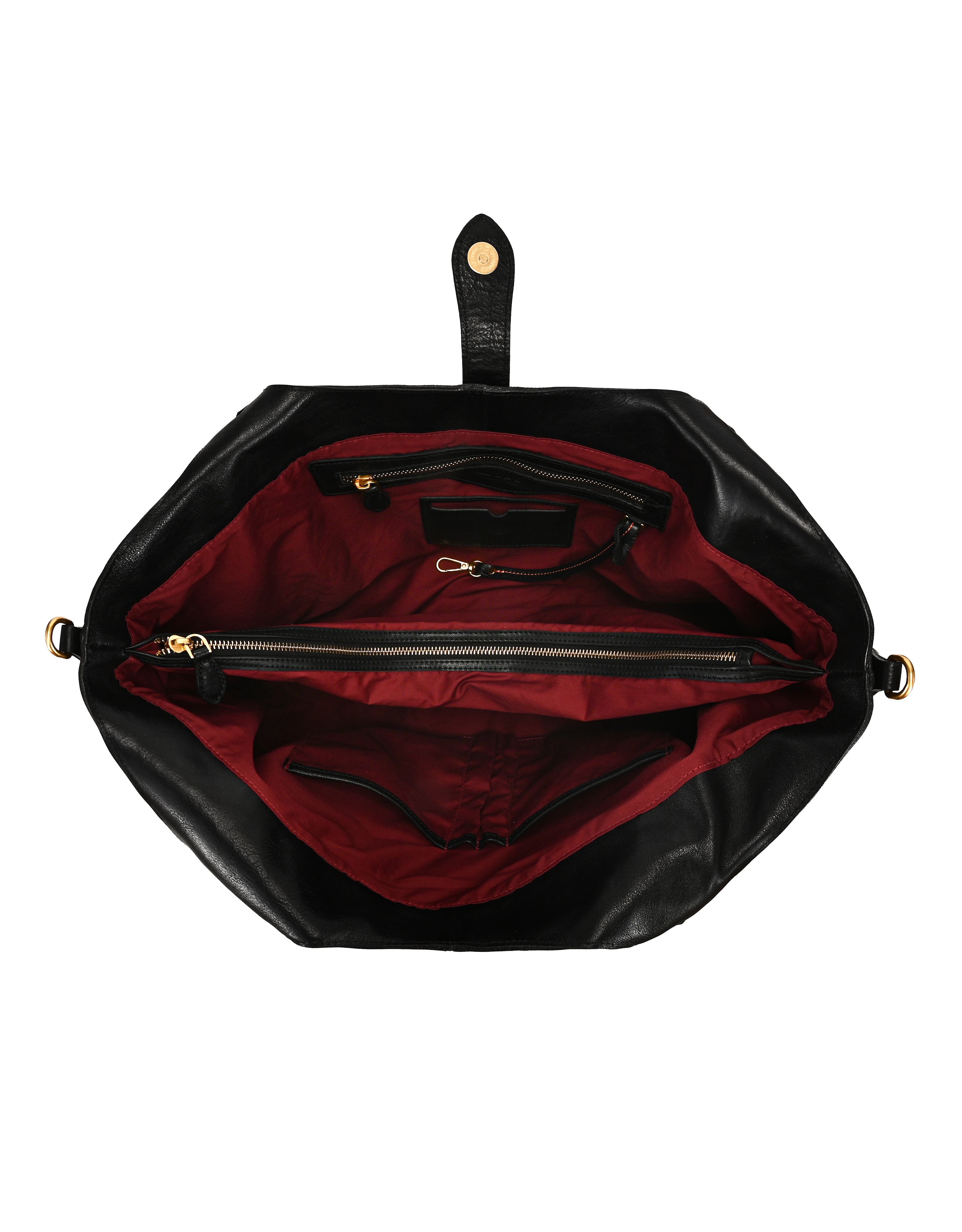 OLD TREND Marigold Genuine Leather Spacious Refined Carryall Tote, Alternate, color, Black