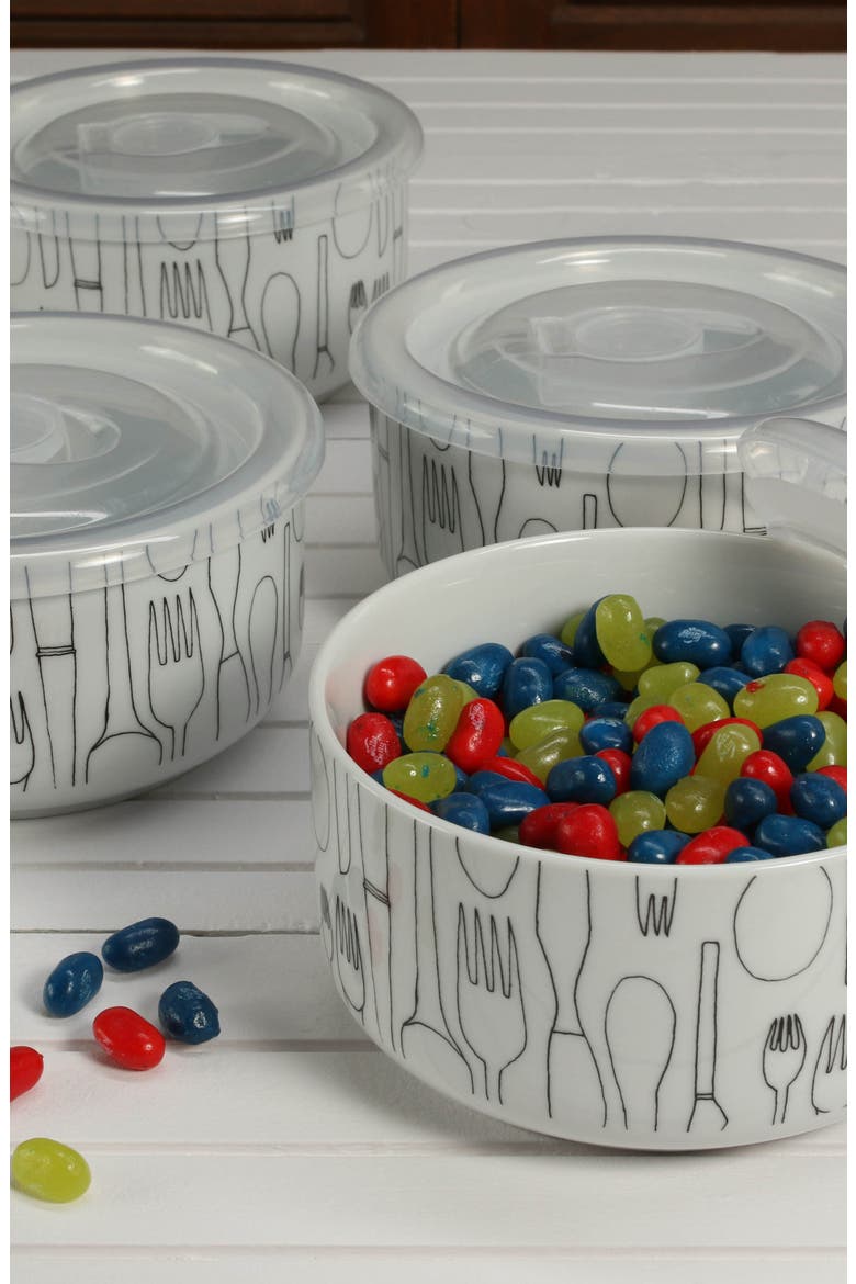 Set of 4 Small Storage Bowls with Lids, Alternate, color, WHITE
