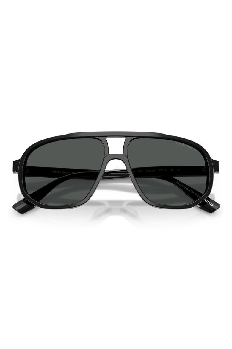 57mm Pilot Sunglasses, Alternate, color, SHINY BLACK / DARK GREY