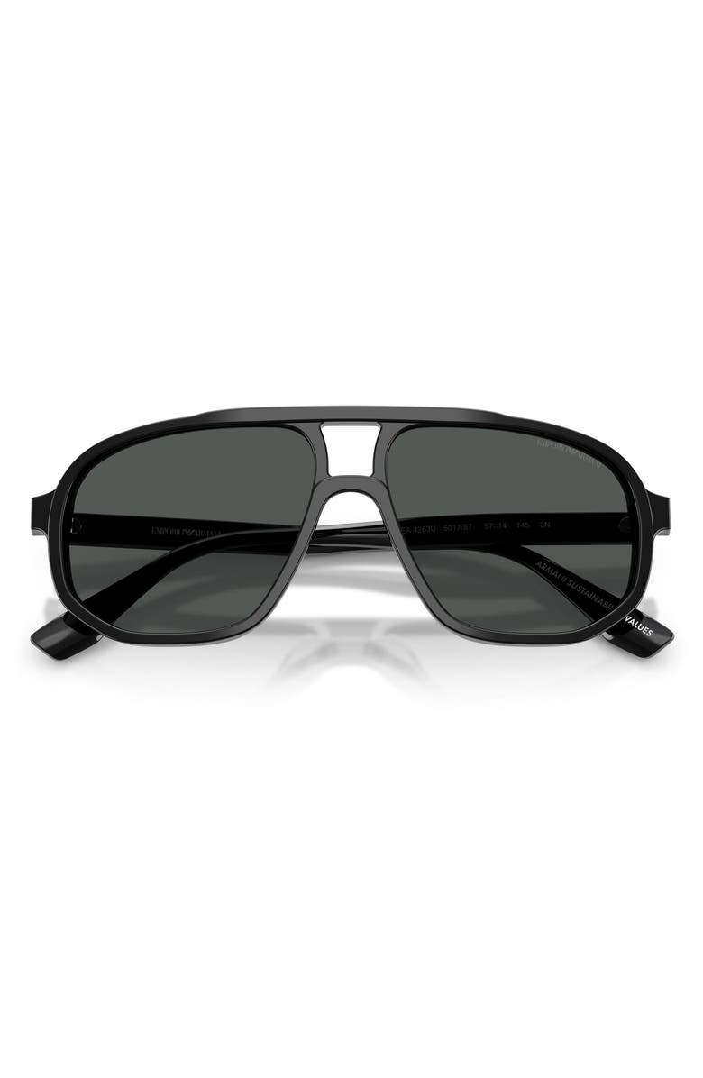 Emporio Armani 57mm Pilot Sunglasses, Alternate, color, Shiny Black / Dark Grey