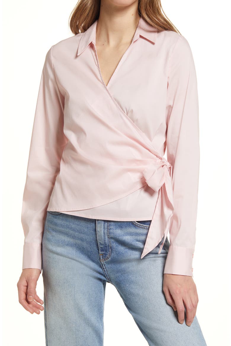 Tie Side Poplin Shirt, Main, color, PINK CHALK