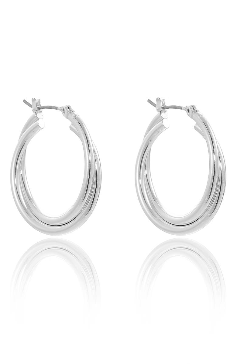 Ettika Twisted Tube Hoop Earrings, Alternate, color, Silver